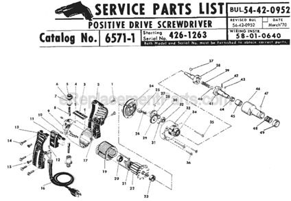 Page A Diagram and Parts List for 6571-1 SER 426-1263 Milwaukee Electric Drill