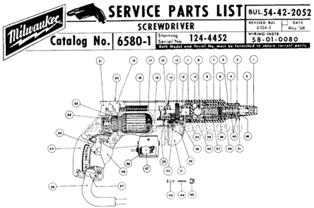 Page A Diagram and Parts List for 6580-1 SER 124-4452 Milwaukee Electric Drill