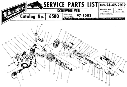 Page A Diagram and Parts List for 6580 SER 97-3002 Milwaukee Electric Drill