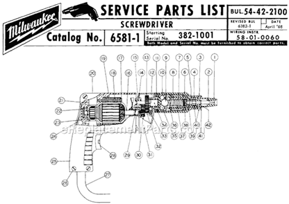 Page A Diagram and Parts List for 6581-1 SER 382-1001 Milwaukee Electric Drill