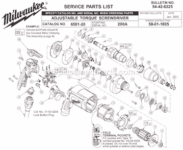 Page A Diagram and Parts List for 6581-20 SER 200A Milwaukee Electric Drill