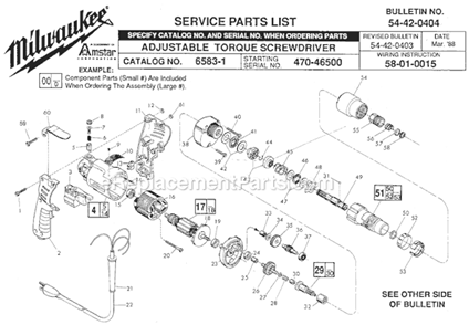 Page A Diagram and Parts List for 6583-1 SER 470-46500 Milwaukee Electric Drill