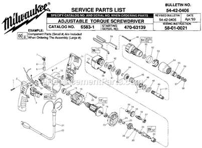Page A Diagram and Parts List for 6583-1 SER 470-63139 Milwaukee Electric Drill
