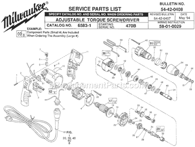 Page A Diagram and Parts List for 6583-1 SER 470B Milwaukee Electric Drill