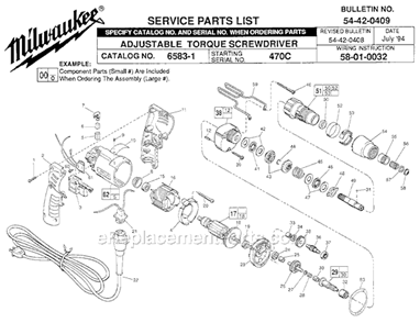 Page A Diagram and Parts List for 6583-1 SER 470C Milwaukee Electric Drill