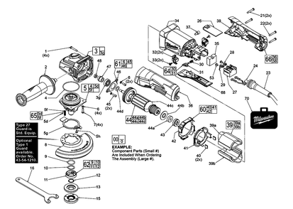 Fig-0 Diagram and Parts List for 6142-30 H40A Milwaukee Angle Grinder