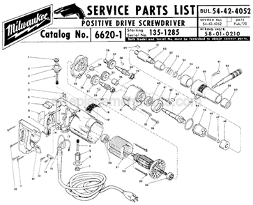 Page A Diagram and Parts List for 6620-1 SER 135-1285 Milwaukee Electric Drill