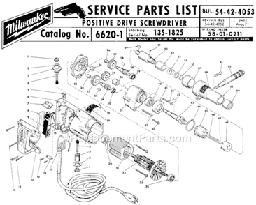Page A Diagram and Parts List for 6620-1 SER 135-1825 Milwaukee Electric Drill