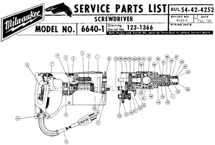 Page A Diagram and Parts List for 6640-1 SER 123-1366 Milwaukee Electric Drill