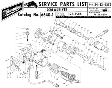 Page A Diagram and Parts List for 6640-1 SER 123-1586 Milwaukee Electric Drill