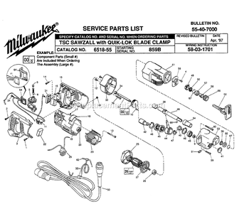 Page A Diagram and Parts List for 6518-55 859B Milwaukee Circular Saw