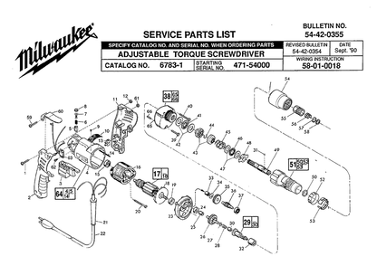 Fig-0 Diagram and Parts List for 6783-3 471-54000 Milwaukee Electric Drill