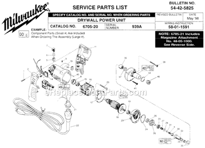 Page A Diagram and Parts List for 6705-20 SER 939A Milwaukee Electric Drill