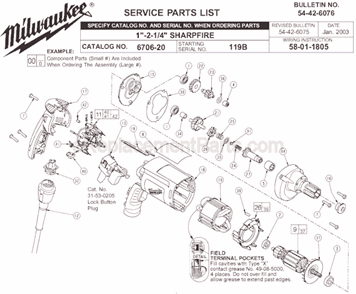 Page A Diagram and Parts List for 6706-20 SER 119B Milwaukee Electric Drill