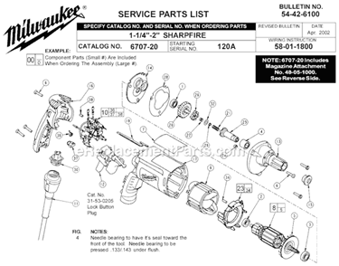 Page A Diagram and Parts List for 6707-20 SER 120A Milwaukee Electric Drill