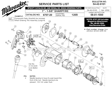 Page A Diagram and Parts List for 6707-20 SER 120B Milwaukee Electric Drill