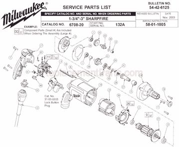 Page A Diagram and Parts List for 6708-20 SER 132A Milwaukee Electric Drill
