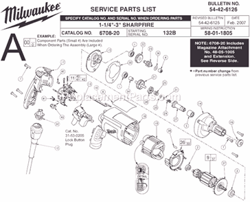 Page A Diagram and Parts List for 6708-20 SER 132B Milwaukee Electric Drill