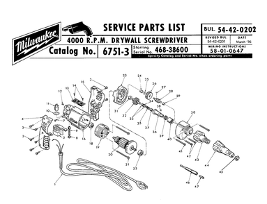 Fig-0 Diagram and Parts List for 6751-3 468-38600 Milwaukee Electric Drill