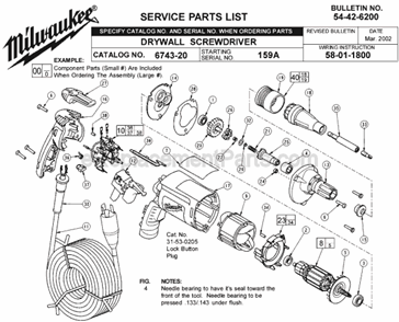 Page A Diagram and Parts List for 6743-20 SER 159A Milwaukee Electric Drill
