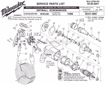 Page A Diagram and Parts List for 6743-20 SER 159B Milwaukee Electric Drill