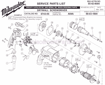 Page A Diagram and Parts List for 6743-55 SER A04A Milwaukee Electric Drill