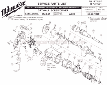 Page A Diagram and Parts List for 6743-55 SER A04B Milwaukee Electric Drill