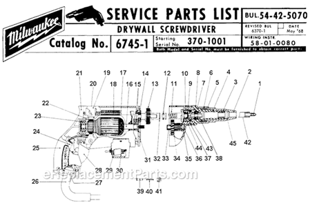 Page A Diagram and Parts List for 6745-1 SER 370-1001 Milwaukee Electric Drill