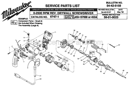 Page A Diagram and Parts List for 6747-1 SER 453-157000 Milwaukee Electric Drill