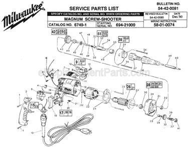 Page A Diagram and Parts List for 6749-1 SER 694-21000 Milwaukee Electric Drill