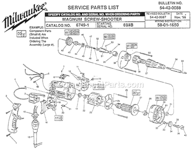 Page A Diagram and Parts List for 6749-1 SER 694B Milwaukee Electric Drill