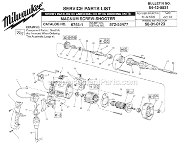Page A Diagram and Parts List for 6754-1 SER 572-55477 Milwaukee Electric Drill