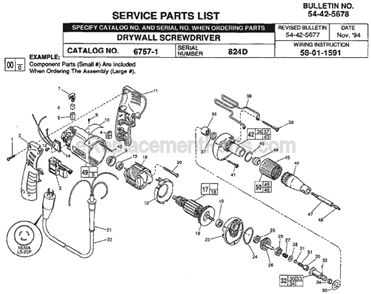 Page A Diagram and Parts List for 6757-1 SER 824D Milwaukee Electric Drill