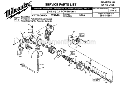Page A Diagram and Parts List for 6759-20 SER 921A Milwaukee Electric Drill