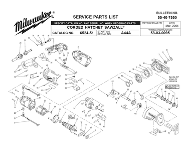 Fig-0 Diagram and Parts List for 6524-51 A44A Milwaukee Angle Grinder