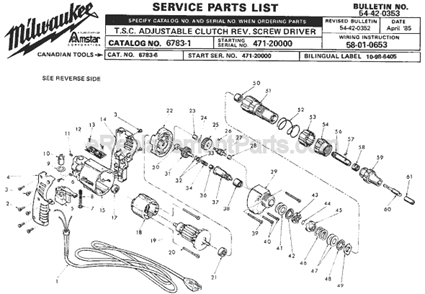 Page A Diagram and Parts List for 6783-1 SER 471-20000 Milwaukee Electric Drill