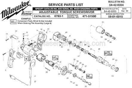 Page A Diagram and Parts List for 6783-1 SER 471-51500 Milwaukee Electric Drill