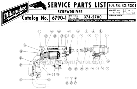 Page A Diagram and Parts List for 6790-1 SER 374-2700 Milwaukee Electric Drill