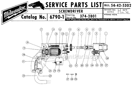Part Location Diagram of 36-66-4051 Milwaukee Intermediate Pinion Shaft