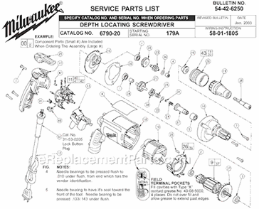 Page A Diagram and Parts List for 6790-20 SER 179A Milwaukee Electric Drill