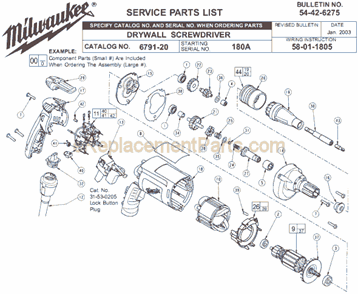 Page A Diagram and Parts List for 6791-20 SER 180A Milwaukee Electric Drill