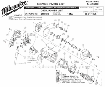 Page A Diagram and Parts List for 6792-20 SER 181A Milwaukee Electric Drill