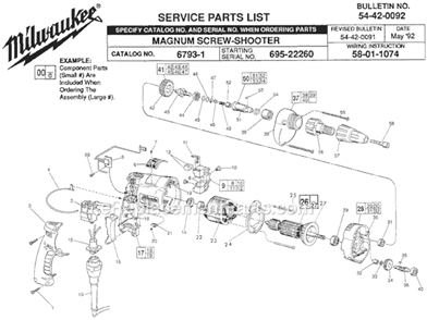 Page A Diagram and Parts List for 6793-1 SER 695-22260 Milwaukee Electric Drill