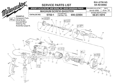 Page A Diagram and Parts List for 6793-1 SER 695-22994 Milwaukee Electric Drill