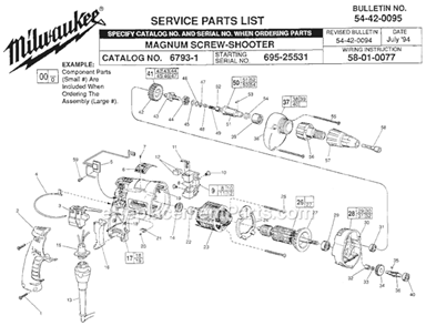 Page A Diagram and Parts List for 6793-1 SER 695-25531 Milwaukee Electric Drill