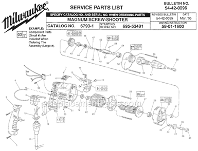 Page A Diagram and Parts List for 6793-1 SER 695-53481 Milwaukee Electric Drill
