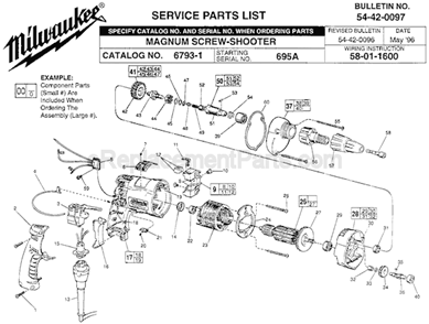 Page A Diagram and Parts List for 6793-1 SER 695A Milwaukee Electric Drill