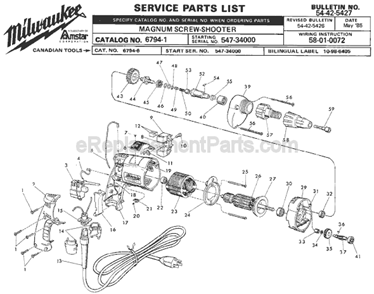 Page A Diagram and Parts List for 6794-1 SER 547-34000 Milwaukee Electric Drill