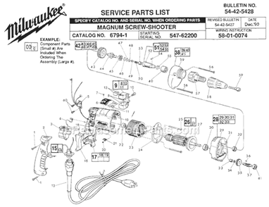 Page A Diagram and Parts List for 6794-1 SER 547-62200 Milwaukee Electric Drill