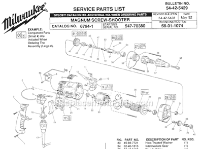 Page A Diagram and Parts List for 6794-1 SER 547-70380 Milwaukee Electric Drill